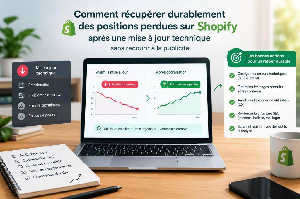 Comment récupérer durablement des positions perdues sur shopify après une mise à jour technique sans recourir à la publicité